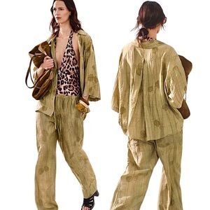 NWT* ZARA Jacquard Pants ZW‎ Collection in Olive Green